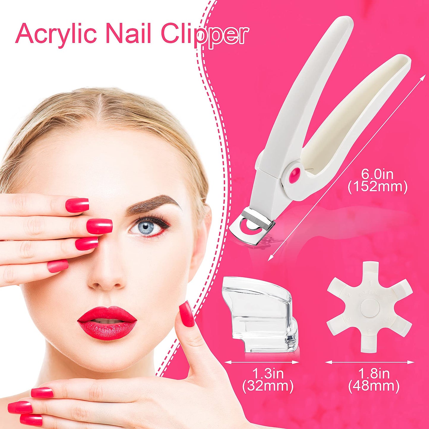 ANCIRS Acrylic Nail Clipper, Adjustable Stainless Steel Nail Tip Cutter, Artificial Fake Nail Trimmer for False Nail Art Manicure Project- White