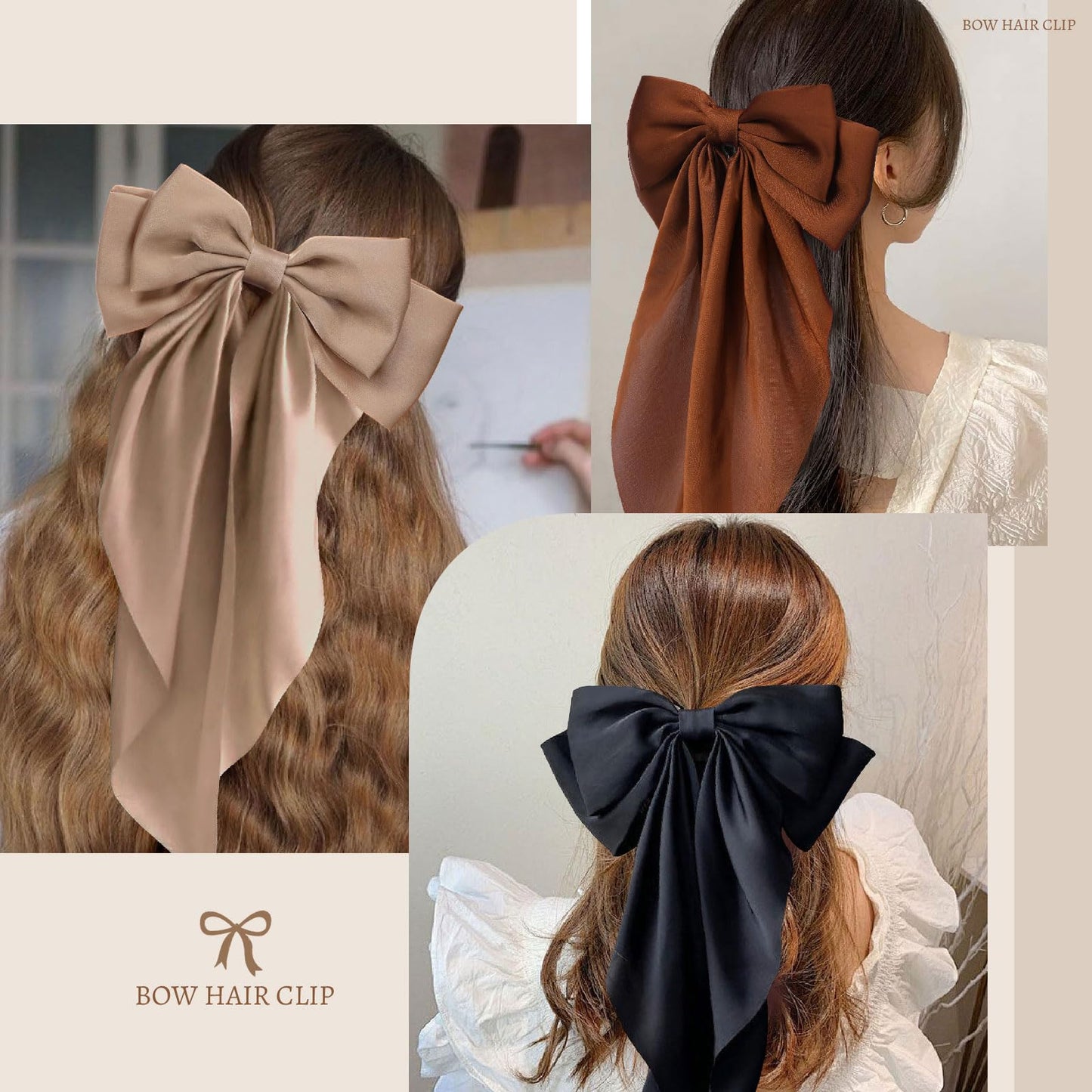 LASPERAL Hair Bow Clip 3PCS Large Ribbon Ribbon Hair Clips + 3PCS Ribbon Tassel Ribbon Hair Clips Ribbon Hair Clips Bowknot With Long Tail Tassel Bowknot Hair Clip Hair Barrettes with Bow Accessories