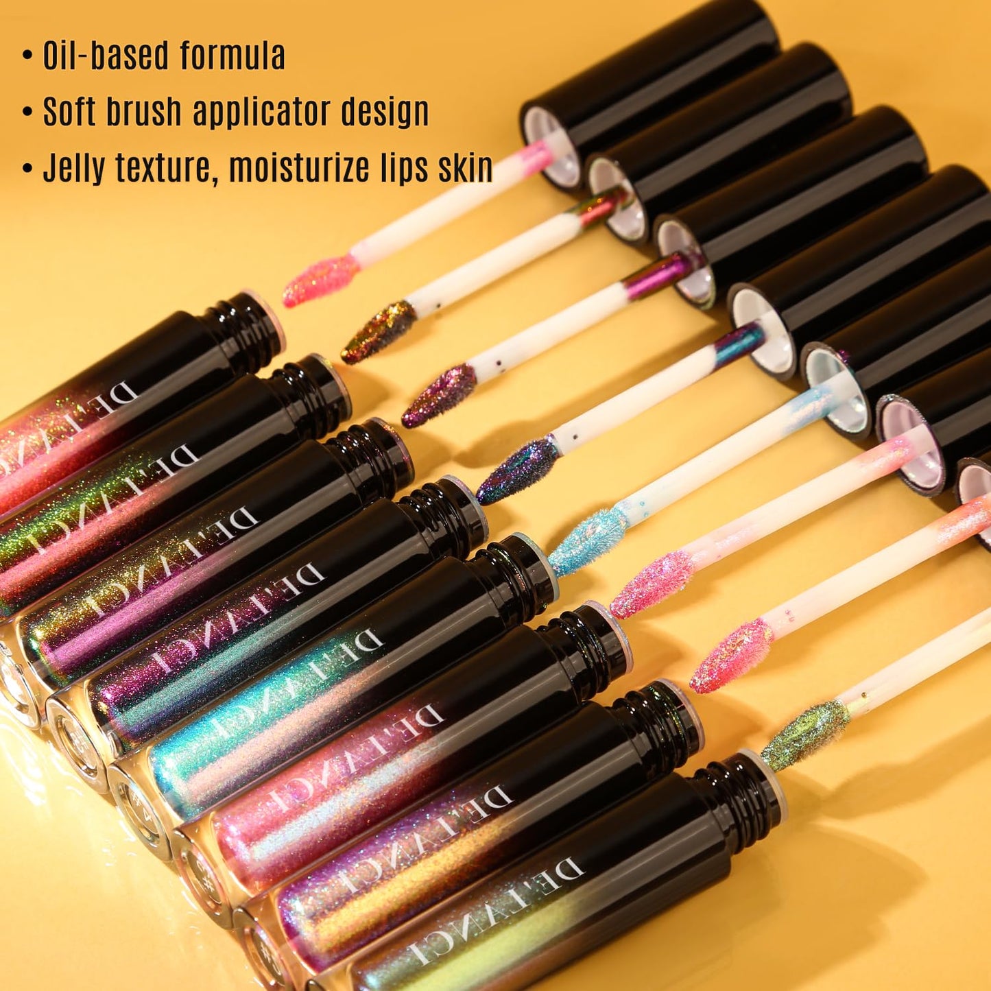 Chameleon Liquid Lipstick, Oil-based Diamond Shiny Glitter Lip Gloss, Sparkly Metallic Color Intense Highly Pigment Shimmery Finish, Long wears, Holographic Talc Free (#01 Gold Green)