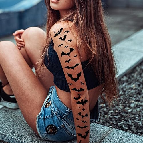 6-Pack Halloween Bat and Spider Temporary Tattoo Stickers - 5.5 x 8.2 Inch Black Bat, Spider, and Web Design - Perfect for Halloween Cosplay, Party Decorations, and Kids & Adults Face and Body Makeup