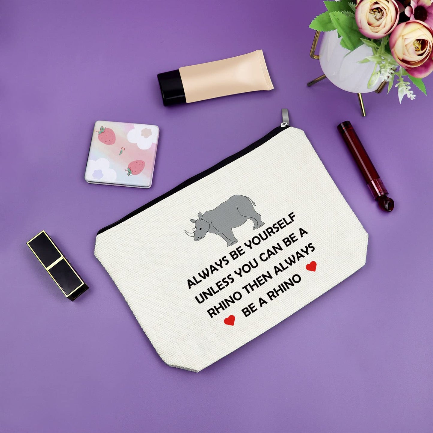 Sazuwu Rhinoceros Gifts for Women Rhino Lover Gifts Makeup Bag Rhino Theme Gifts Animal Lover Gifts Cosmetic Bag Inspirational Gifts Zoo Keeper Gift Birthday Christmas Gifts Travel Pouch