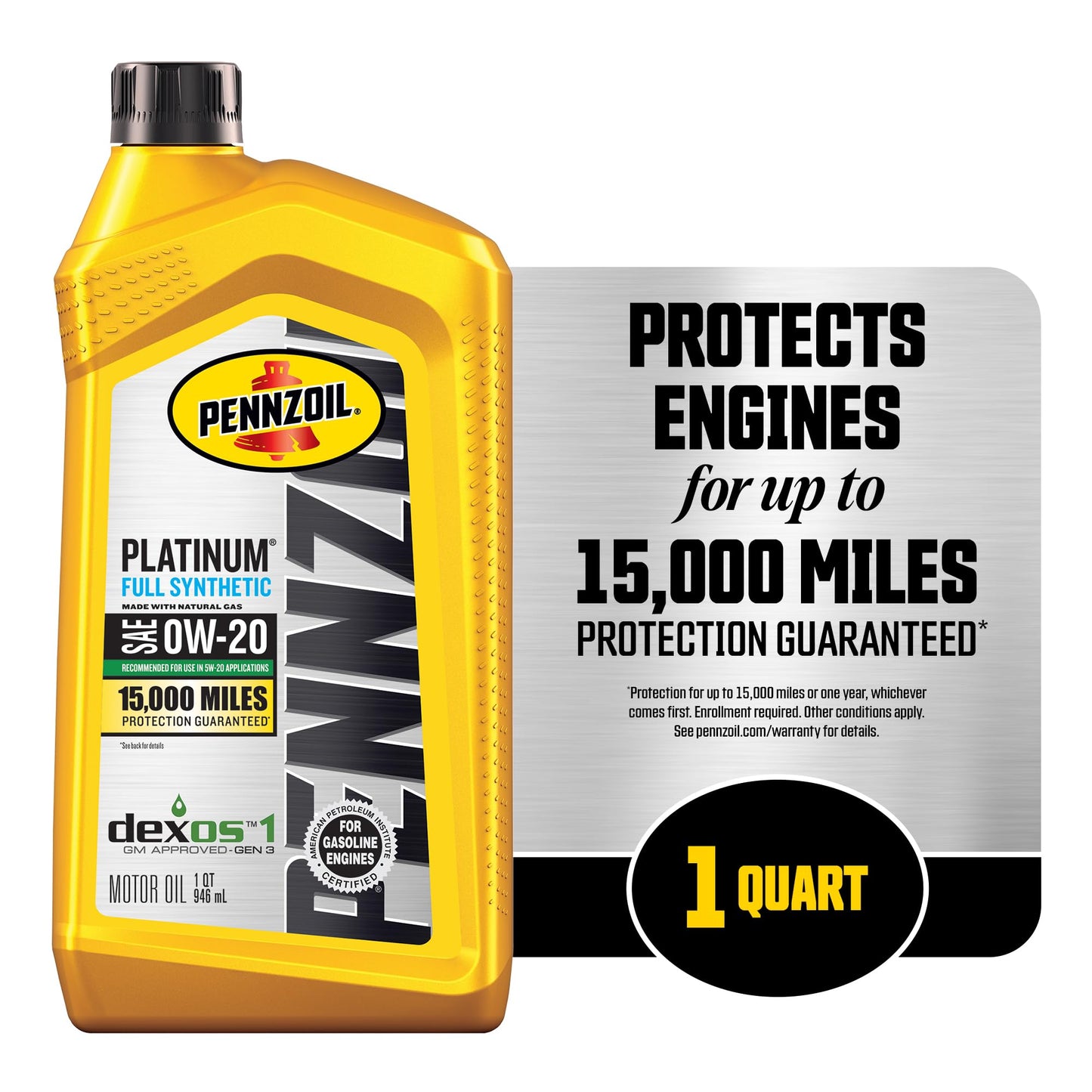 Pennzoil Platinum Full Synthetic 0W-20 Gasoline Engine Oil, 1 Quart (Case of 6)