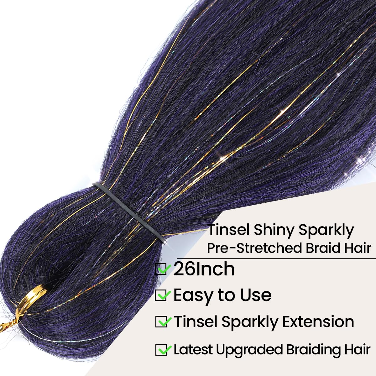 Easy Braid Pre stretched Braiding Hair 28 Inch 3 Packs Jumbo Braiding Hair Synthetic Braiding Hair Extension Twist Braid wigs Hot Water Setting Hair (Purple-Mixed Tinsel)