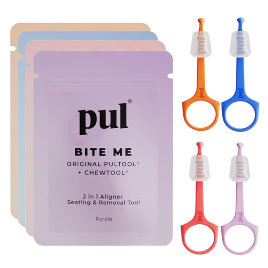 PUL Pack of 4 Reusable 2-in-1 Aligner Seating Chewie & Removal Tool — Compatible with Invisalign, Removable Braces, Retainers, Trays – Easy-to-Use Remover & Chew, Dental & Oral Hygiene