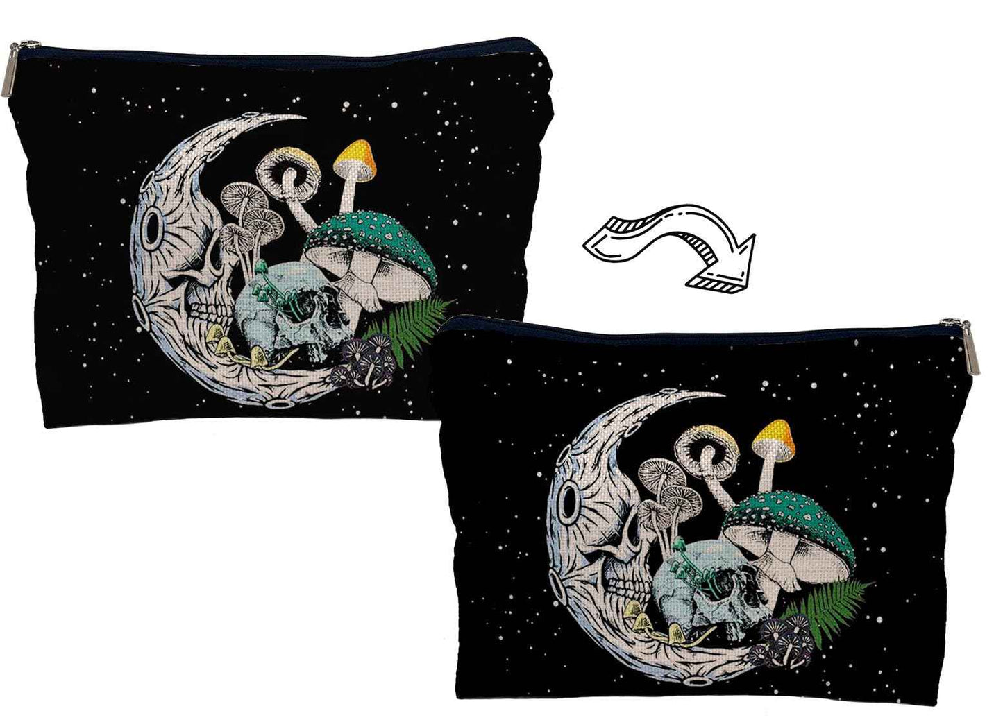 Lacosu Gothic Skull Moon Colourful Mushroom Makeup Bag,Halloween Skull Skeleton Cosmetic Makeup Bag for Women Girls,Gifts for Gothic Lovers Teens Women Girls Daughter Sister Friends