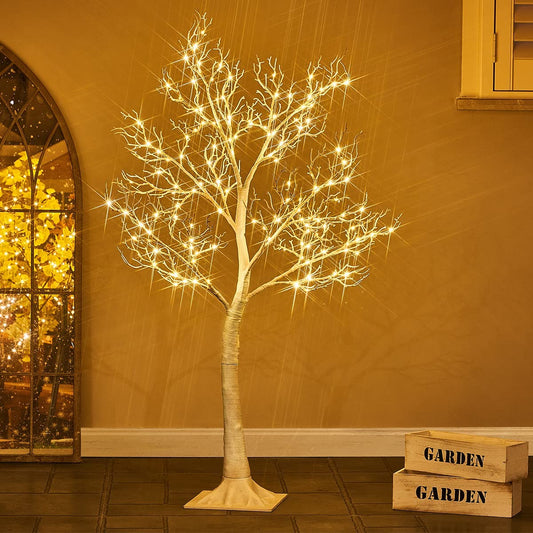 Fudios Lighted White Tree with 150 LED Fairy Lights 4FT for Christmas Party Home Holiday Indoor Outdoor Decoration, Lit Artificial Tree with Full Branches