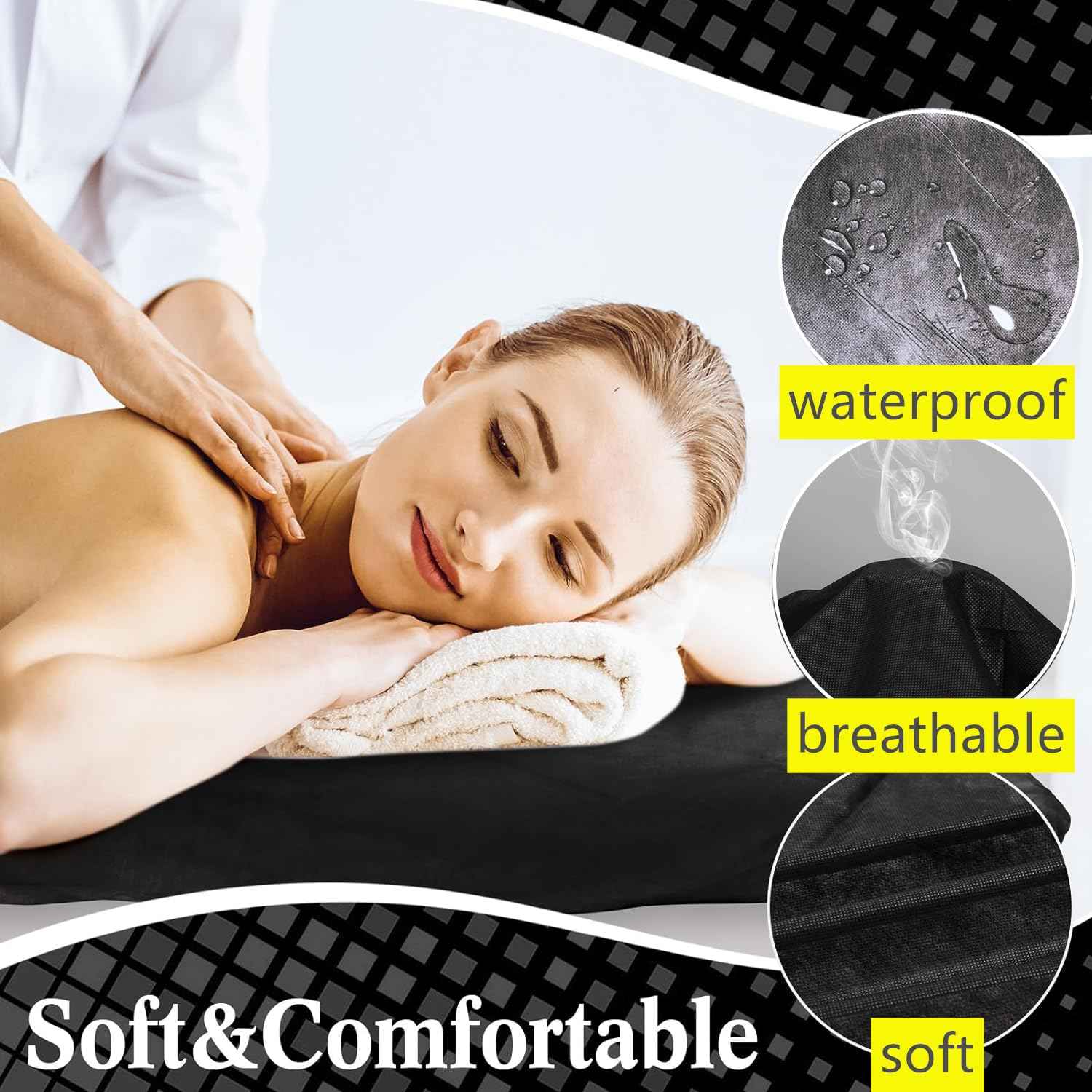 Tattoo Bed Covers Disposable Massage Table Sheets, 40" x 90" (Pack of 10) Black Drape Sheets, Thick Soft Nonwoven Waterproof Chair Cover for Tattooing Supplies Medical, Fluid and Barrier Protection
