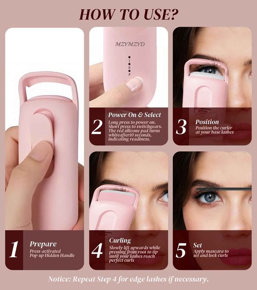 MZYMZYD Heated Eyelash Curler, Eyelash Curlers with 10S Quick Heat-Up, 2 Temp Settings, 3S Styling & 24H Long-Lasting Natural Curl, Type-C Recharge, Mini Electric Eyelash Curler for Travel - Pink