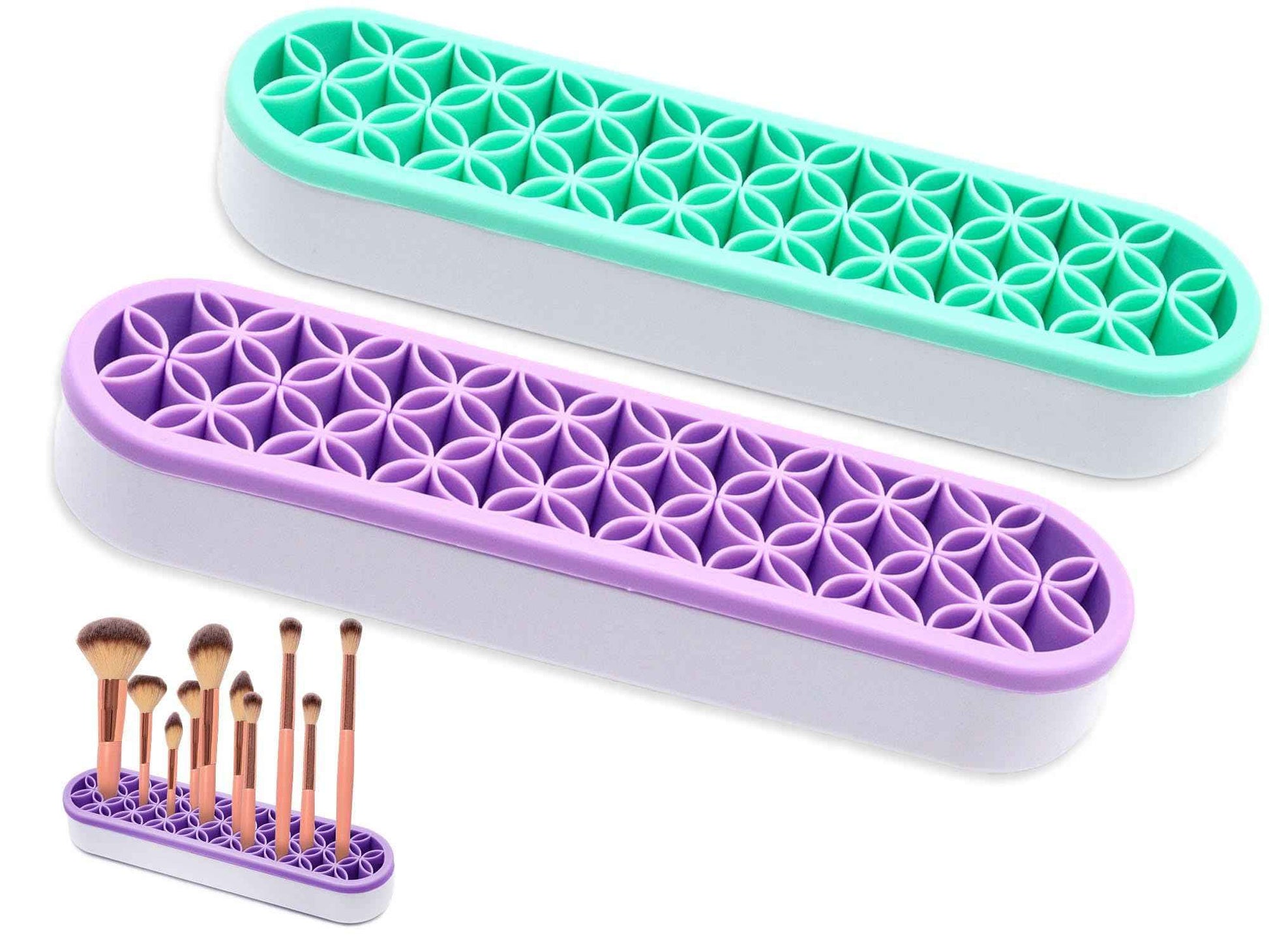 GDFYMI 2Pcs Silicone Makeup Brush Holders Green Purple Stand Makeup Brush Organizers Make Up Brushes Storage for Painting Pen Brushes Nail Clippers Drill Pens Ruler Sewing Craft Tools