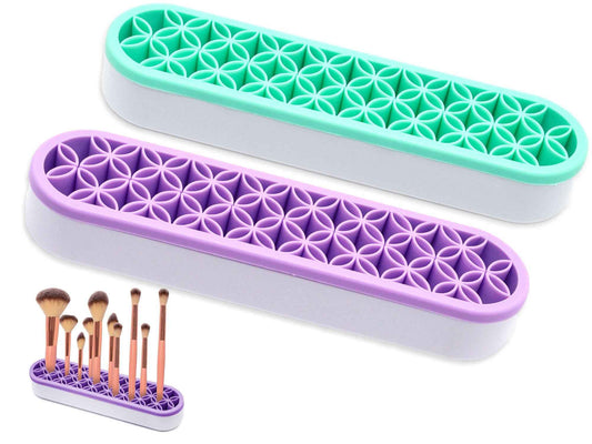 GDFYMI 2Pcs Silicone Makeup Brush Holders Green Purple Stand Makeup Brush Organizers Make Up Brushes Storage for Painting Pen Brushes Nail Clippers Drill Pens Ruler Sewing Craft Tools