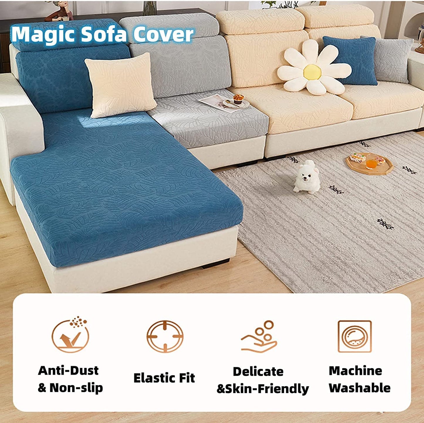 Yoovat Magic Sofa Covers Magic Sofa Couch Covers 2024 New Wear-Resistant Universal Sofa Cover Stretch for Sectional Slipcovers (Texture-Light Coffee,Pillow Cover)