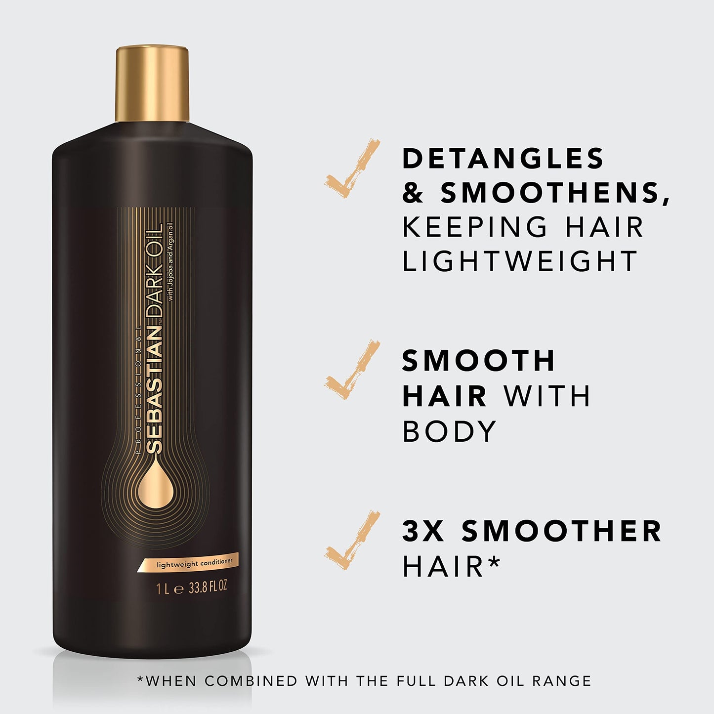 Sebastian Professional Dark Oil Lightweight Conditioner, Infused With Jojoba Oil & Argan Oil, 33.8 fl oz