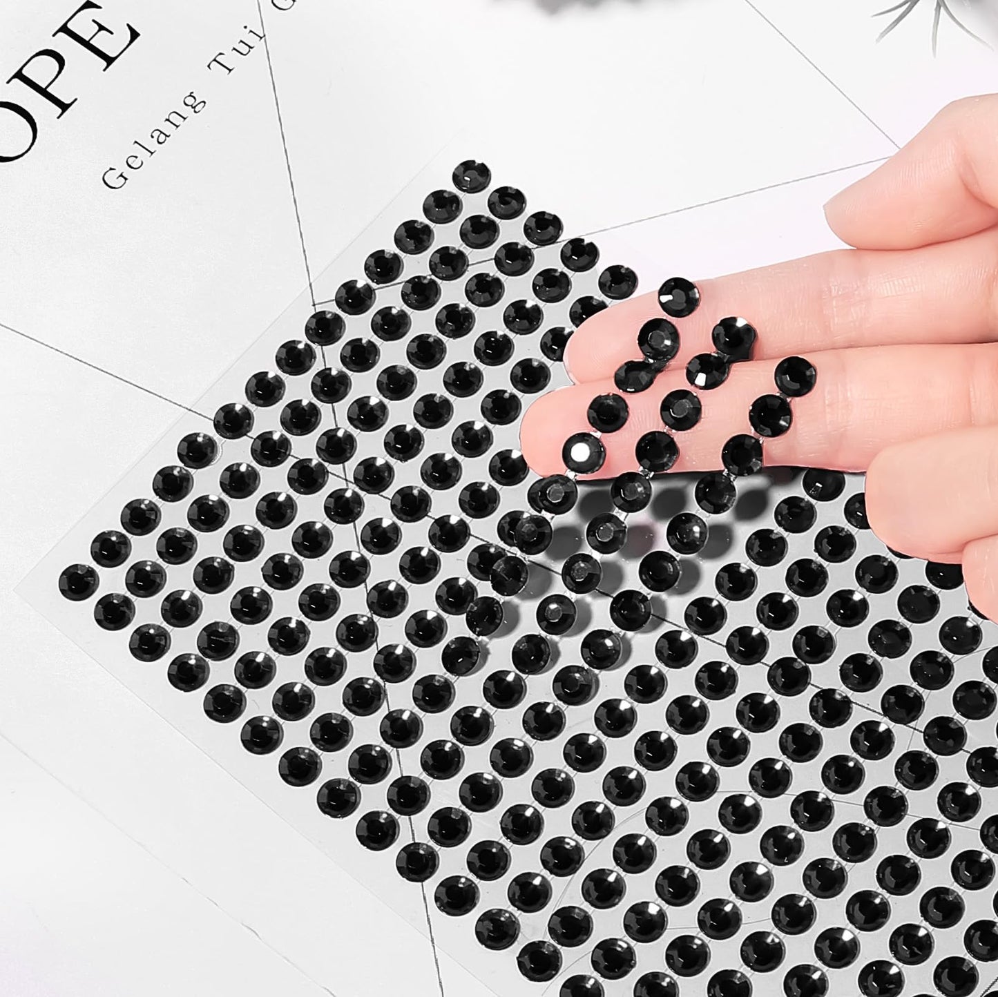 3555PCS Rhinestone Stickers for Crafts, Self Adhesive Gem Stickers 3/4/5/6/8 MM Face Jewels Stick on Bling Pearls for Face Eye Nail Hair Body Makeup Crafts DIY Scrapbooking Embellishments (Black)