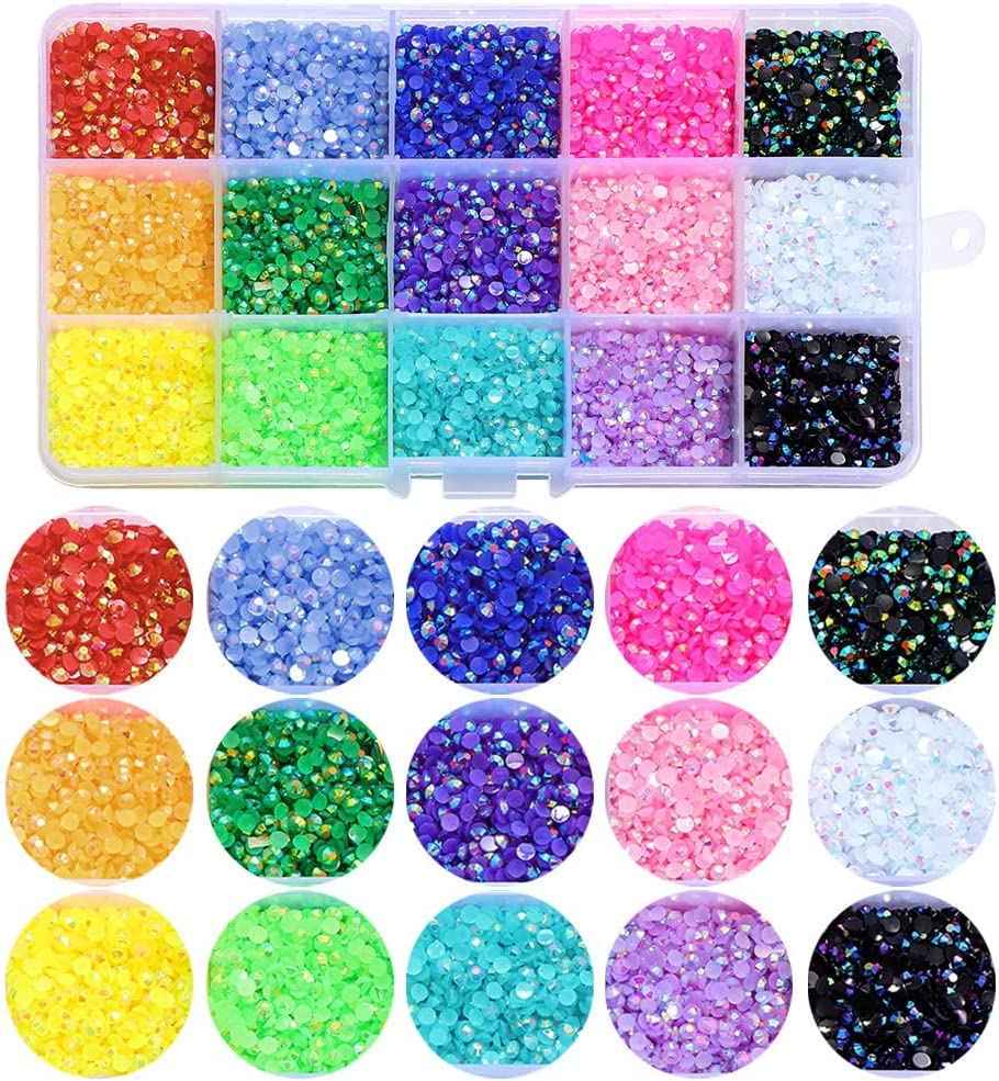 LIUDAMAI 18000pcs (3.4.5mm) 5D Nail Rhinestone DIY Flat Bottom Kit Phone Case Accessories Jelly Flatback AB Jelly Rhinestones Kit AB for Nail Design Charms Gem (4MM9000PC)