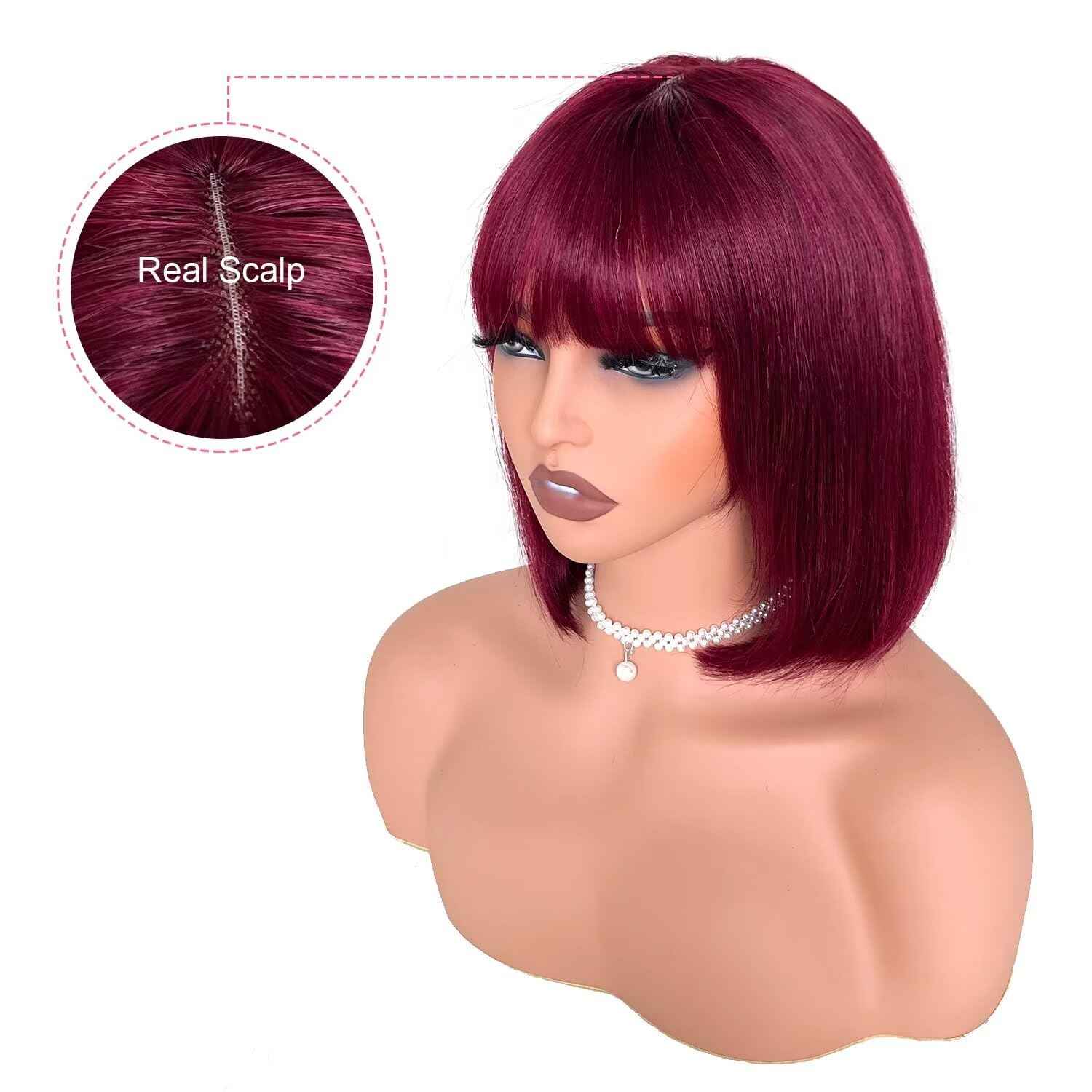 Atikual Bob Wig with Bangs Human Hair Wigs Glueless Wigs Straight Layered Bob Wigs with Bangs 3x1 Transparent Lace Bob Wigs for Women 14Inch 99J