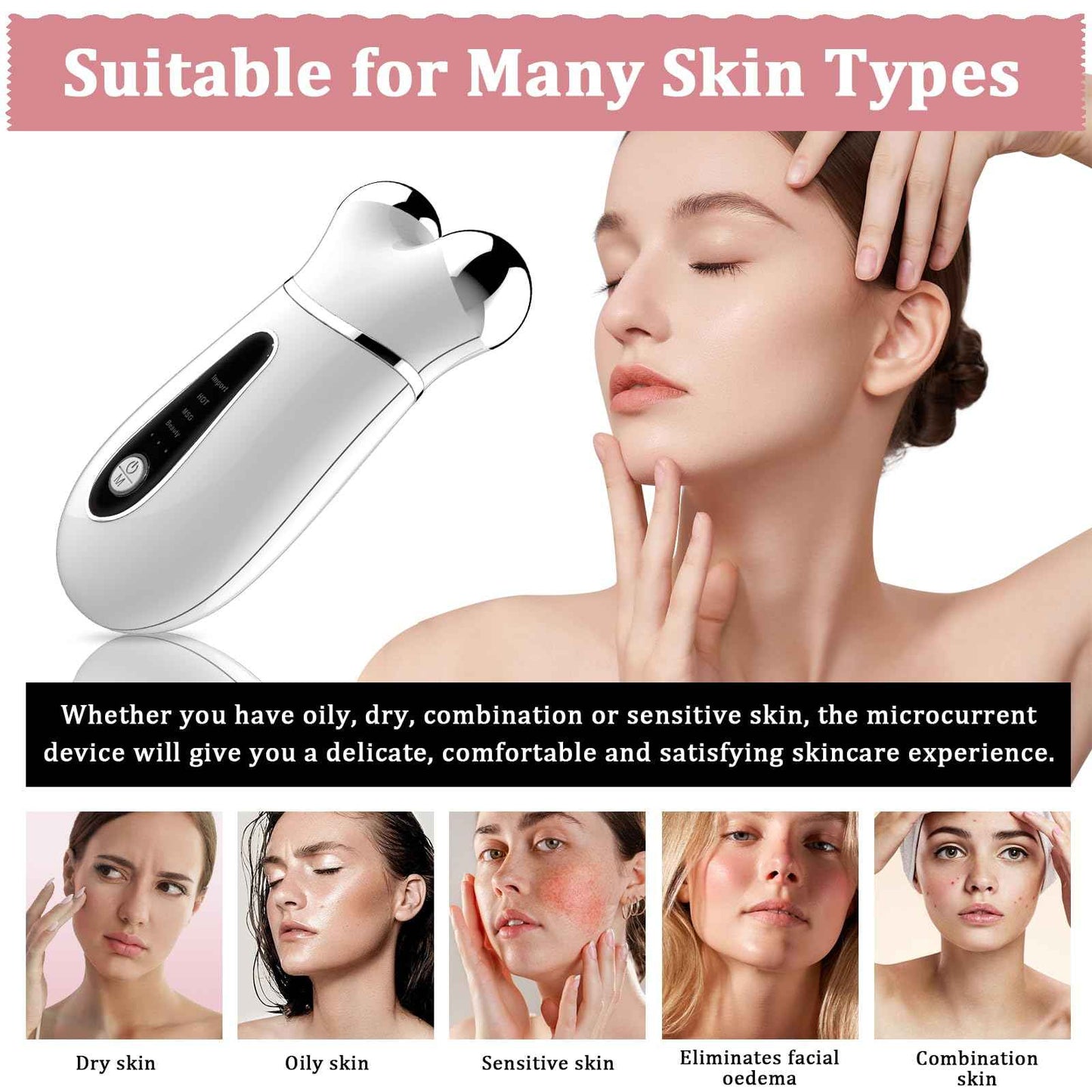 Microcurrent Face Device, USB Microcurrent Facial Shaping Tool for Facial Wrinkle Removal and Anti-Aging，Mini Microcurrent Face Lift Device for Face Lifting and Facial Sculpting (White)