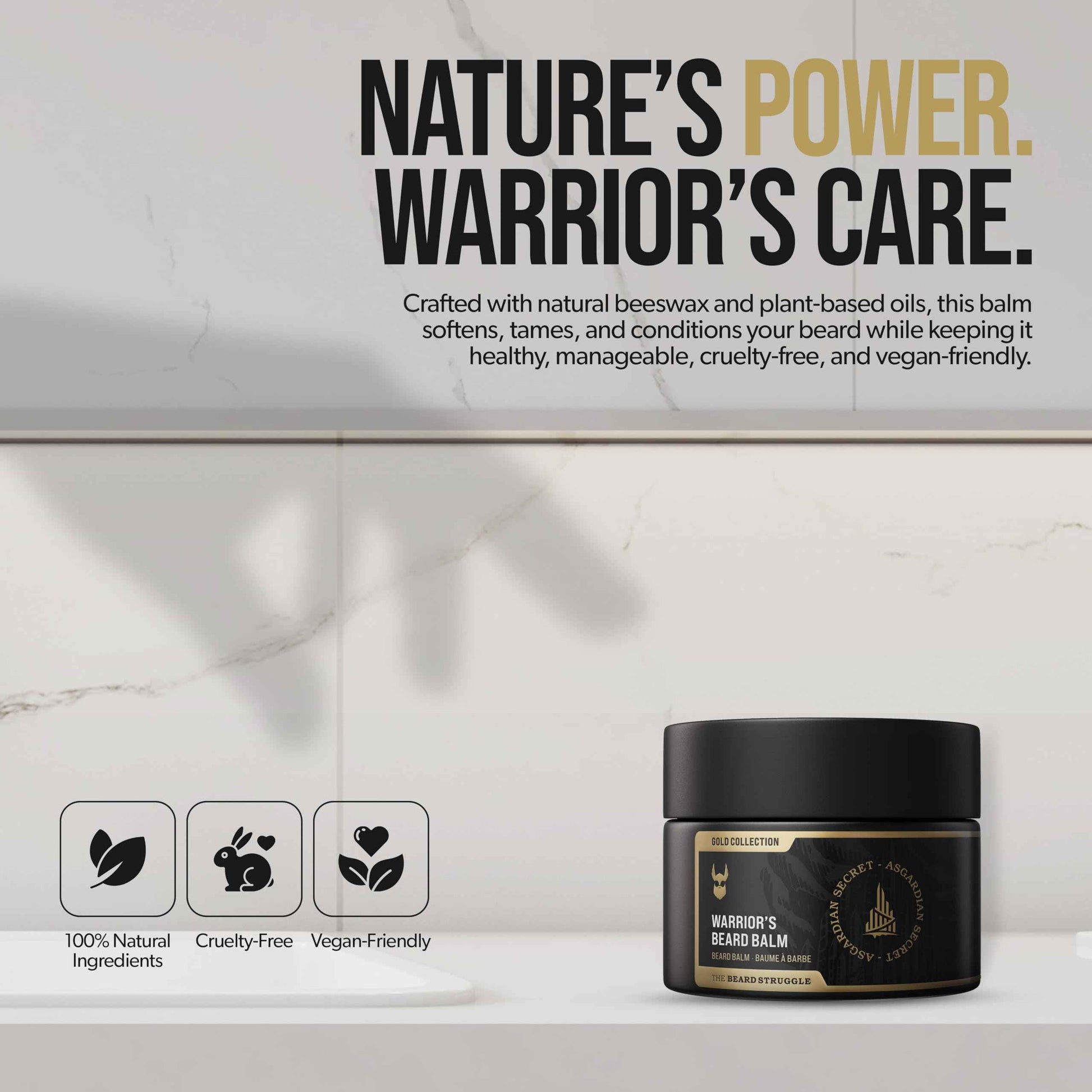 The Beard Struggle Warrior’s Beard Balm - Gold Collection, Valhalla's Gates - Non-Greasy Low-Hold Formula, Luxurious Cologne-Grade Fragrances 100% Natural and Plant-Based Ingredients - 50g