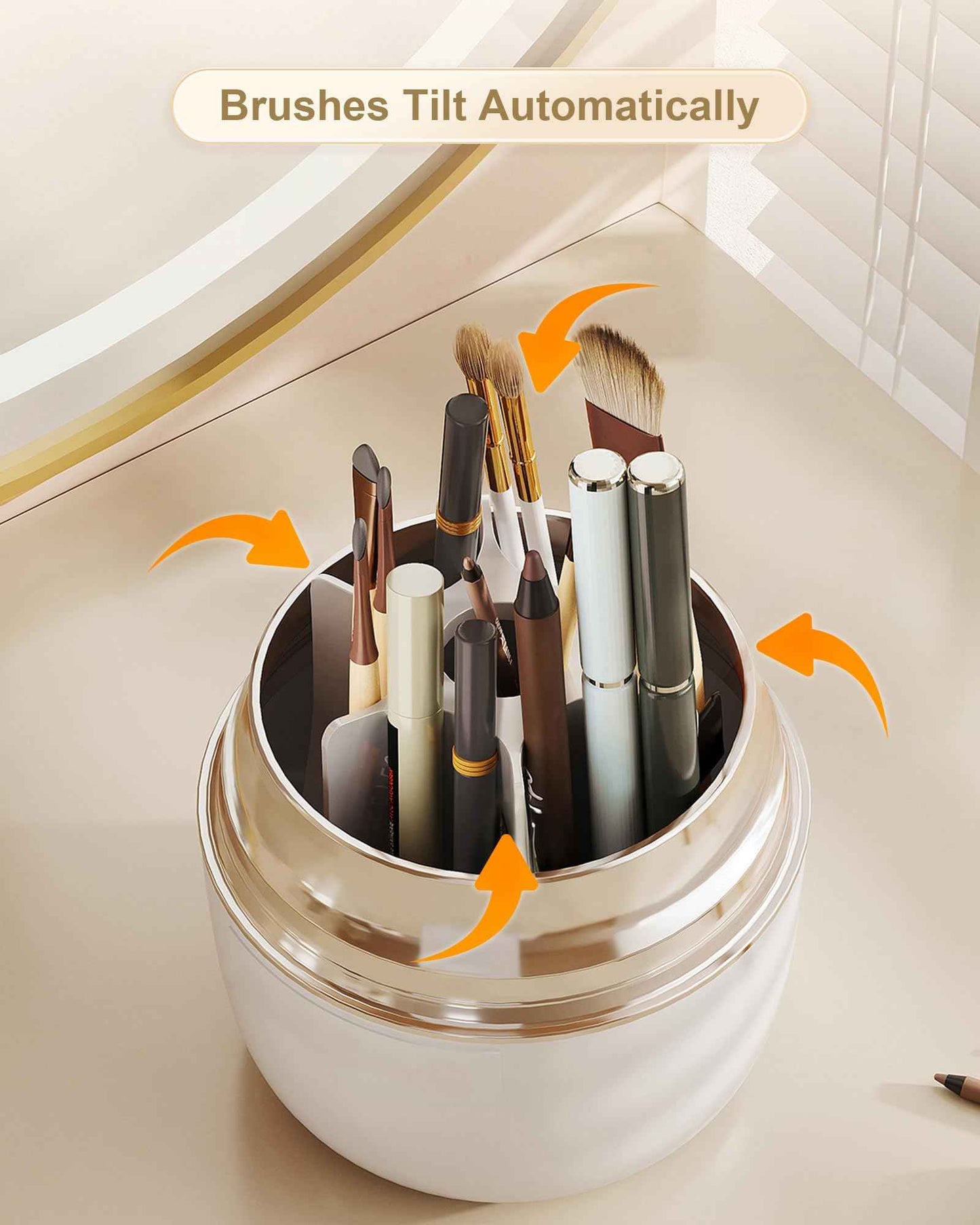 Anylady Makeup Brush Holder for Vanity - 360 Rotating Makeup Brush Organizer (Thicken Upgraded), Toothbrush Holder with Cover, Cosmetic Organizer (White)