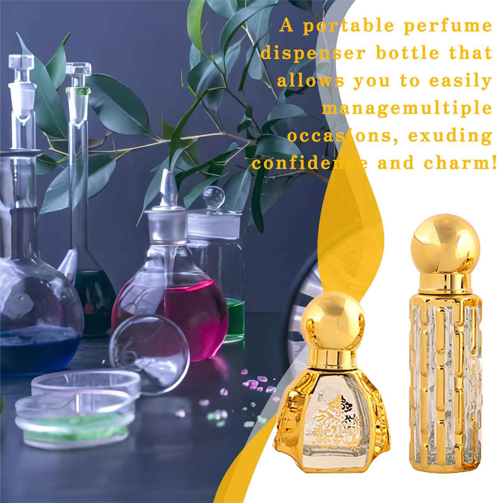 CHSEEO 6 Pcs Vintage Deodorant Roller Bottle for Essential Oil, Empty Glass Mini Travel Bottle with Stainless Steel Roller Ball Refillable Empty Container Gold