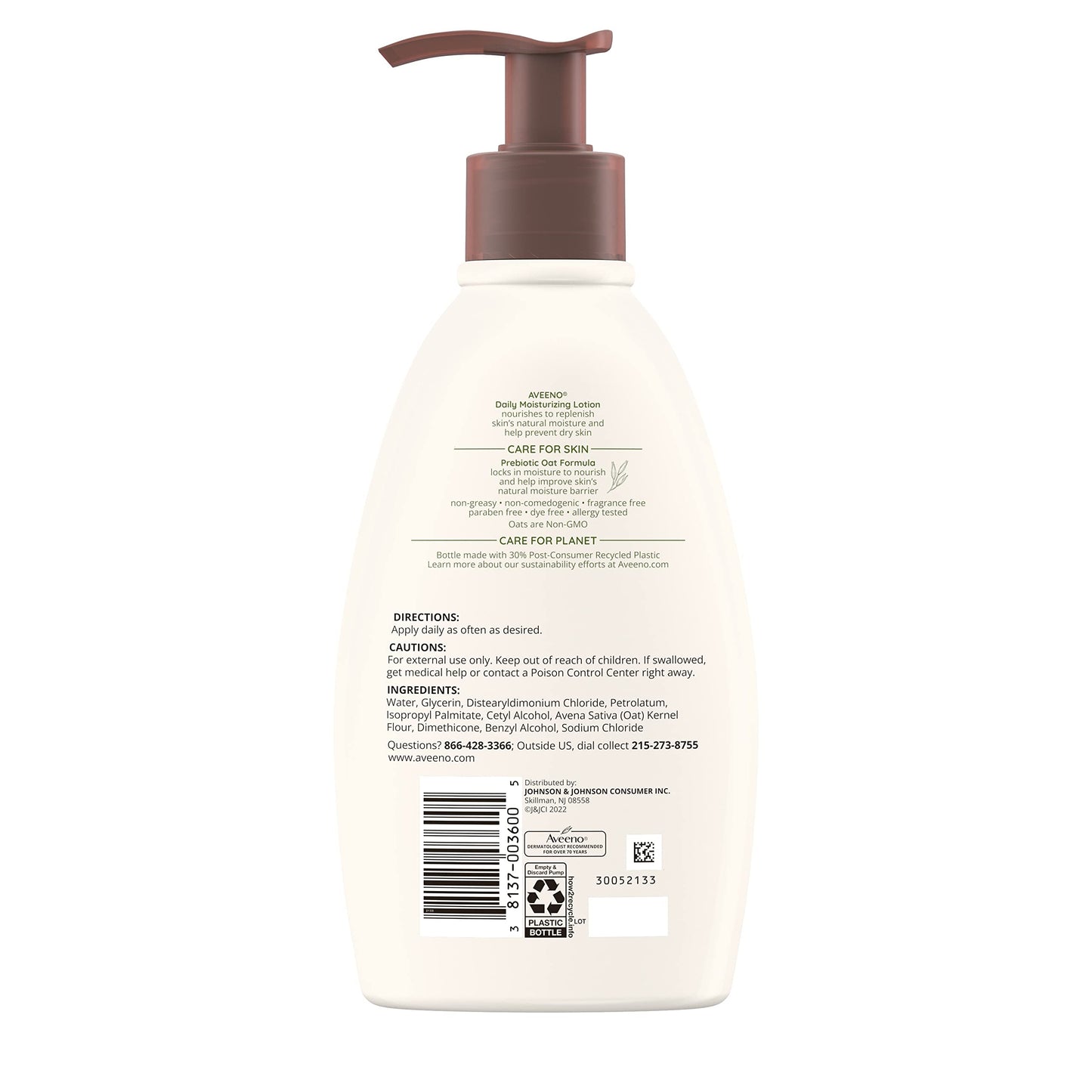 Aveeno Daily Moisturizing Body Lotion with Soothing Prebiotic Oat, Gentle Lotion Nourishes Dry Skin With Moisture, Paraben-, Dye- & Fragrance-Free, Non-Greasy & Non-Comedogenic, 12 fl. Oz