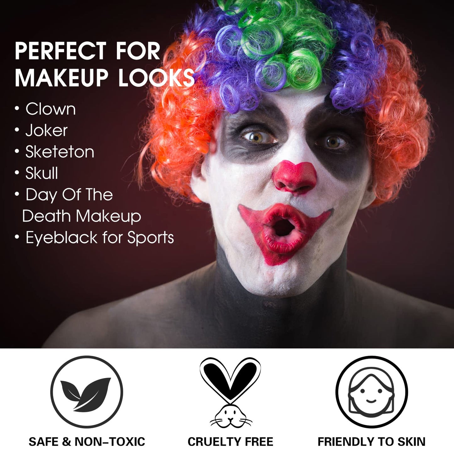 BOBISUKA White Face Paint Stick + Setting Powder+ 2 Paintbrushes Set, Clown Makeup Body Paint Eye Black Sticks for Sports, White Painting Kit for Halloween Skeleton Skull Special Effects SFX