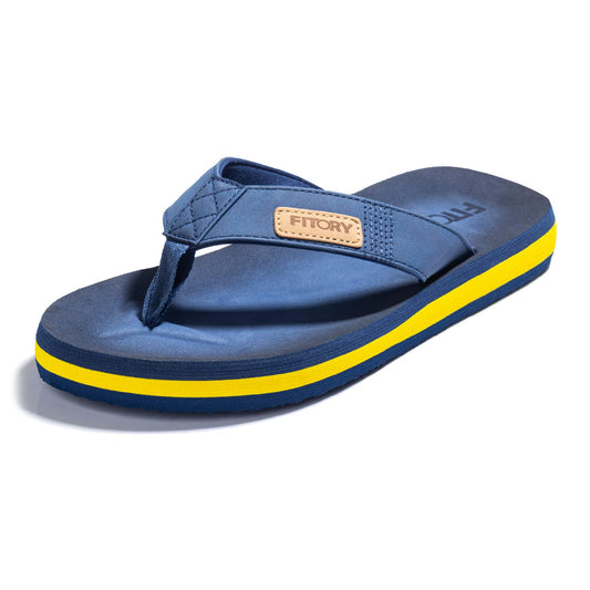 FITORY Men's Flip-Flops, Thongs Sandals Comfort Slippers for Beach Blue/Yellow Size 6