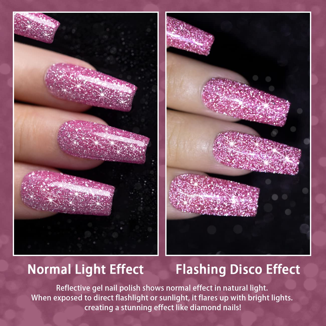 RARJSM Reflective Glitter Gel Polish Rose Pink Sparkle Rainbow Shimmer Gel Nail Polish Holographic 7.5ml Soak Off LED UV Bright Disco Diamond Nail Gel Polish Nail Art Manicure Salon DIY Home