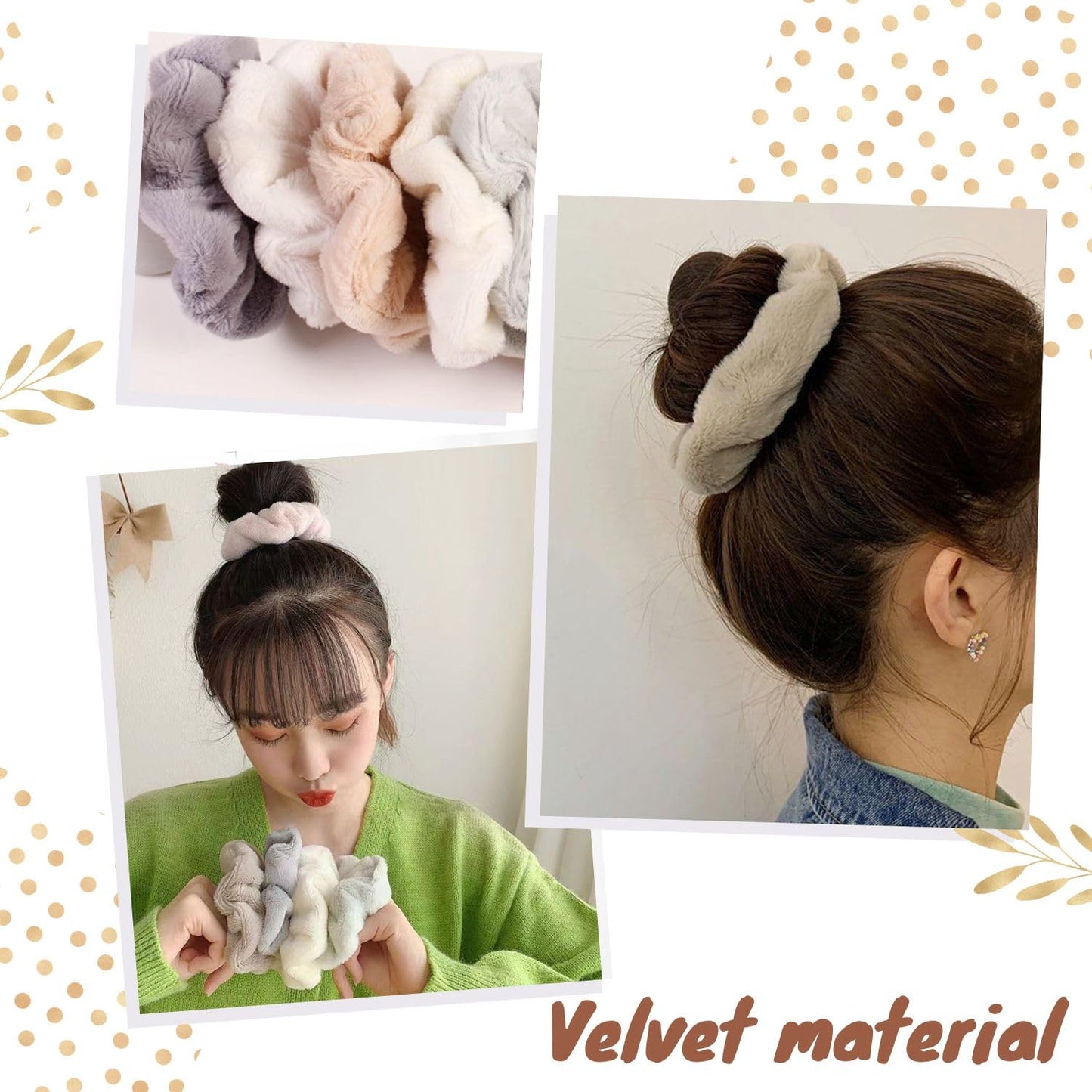 Velvet Scrunchies for Women, Towel Hair Ties Terry Cloth Hair Scrunchies, Fluffy Scrunchies Microfiber Scrunchies for Drying Hair