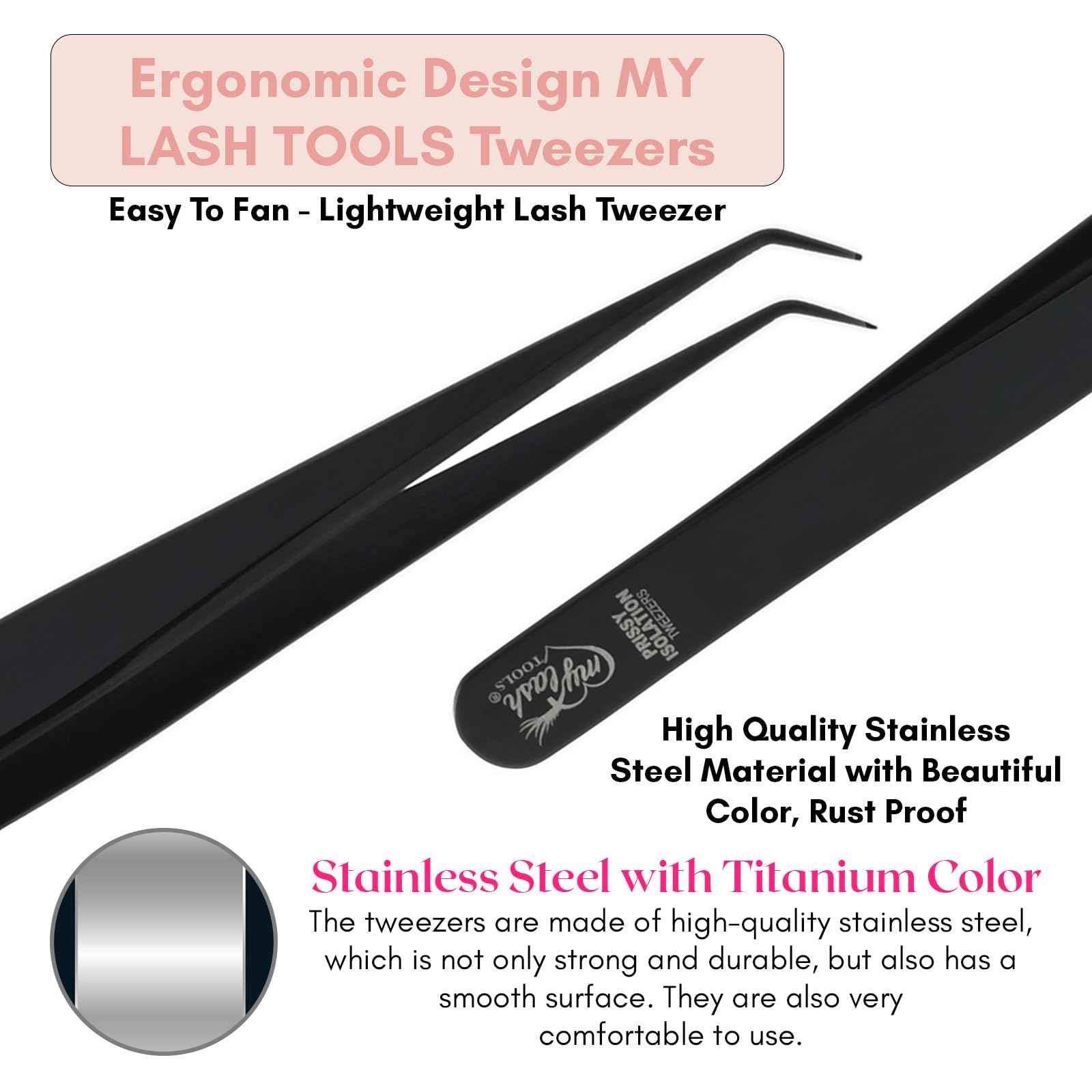 Isolation Tweezer for Eyelash Extensions – 14cm Curved Lash Tweezer, Stainless Steel, Best for Individual Isolation & Classic Lashes, Pinzas para Twisers (Black Titanium)