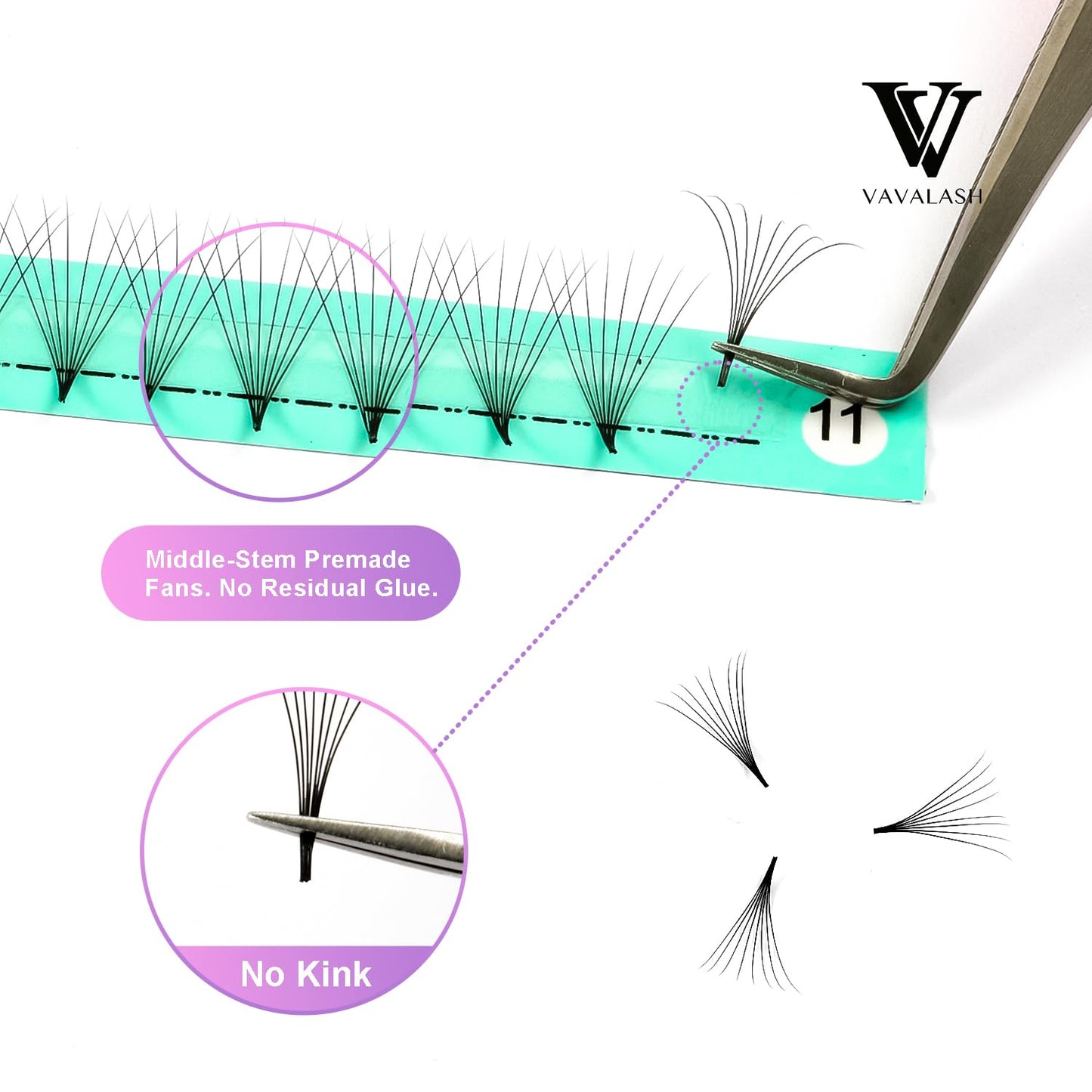 VAVALASH Premade Fans Eyelash Extensions 320 Fans 5D 6D 8D 10D 12D 0.05 0.07 Thickness C/D Curl Middle Stem Pointy Base Premade Fans Russian Volume Lash Extensions (320 Fans-8D-0.07-C-8-15mm)