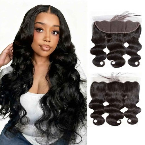 13x4 Lace Frontal Pre Plucked Free Part Body Wave 16 Inch Unprocessed Brazilian Human Hair 150% Density Ear to Ear HD Lace Frontal Natural Black