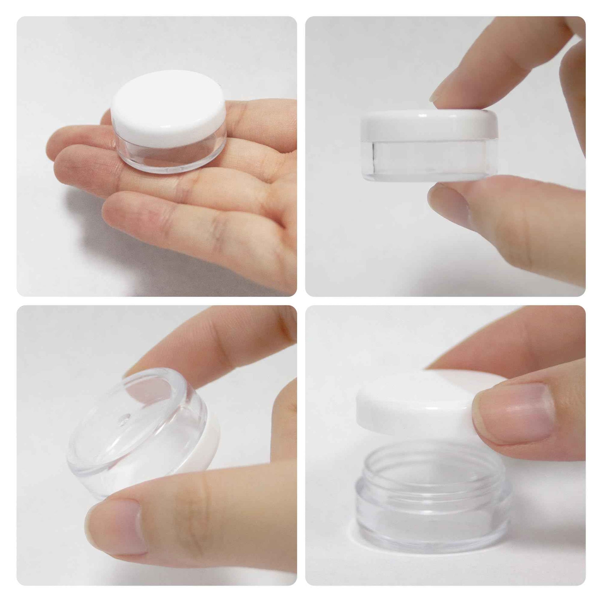 (Quantity: 200 Pieces) Beauticom 5G/5ML Round Clear Jars with White Lids for Lotion, Creams, Toners, Lip Balms, Makeup Samples