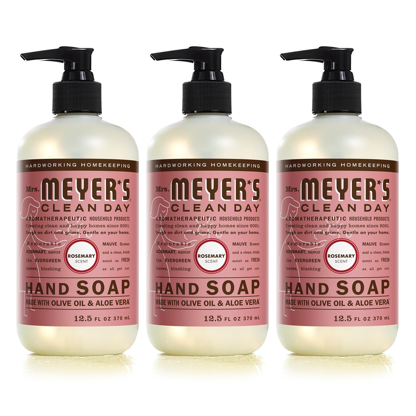 Mrs. Meyer's Clean Day Liquid Hand Soap, Cruelty Free and Biodegradable Formula, Rosemary Scent, 12.5 oz- Pack of 3