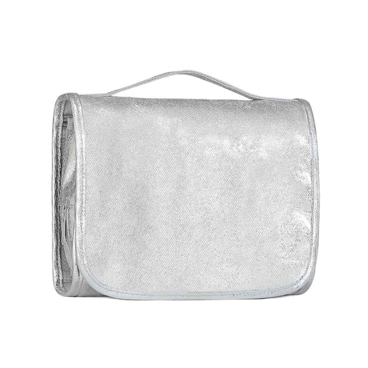 Charmix Travel Toiletry Bag for Women,Hanging Travel Toiletry Bag with Jewelry Organizer Compartment,Makeup Bag, Waterproof and Dirt Resistant, Travel Essentials,Bright Silver