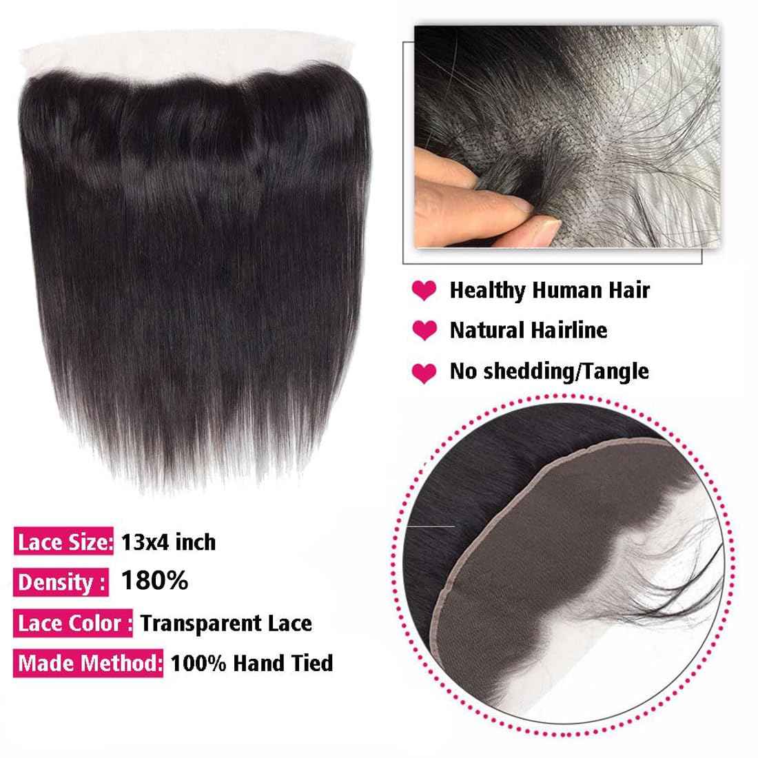 13x4 Lace Frontal Straight Closure Ear To Ear 22 inch HD Lace Closure 100% Remy Human Hair Closure Natural Black 180% Density (13x4 Straight, 22 Inch)