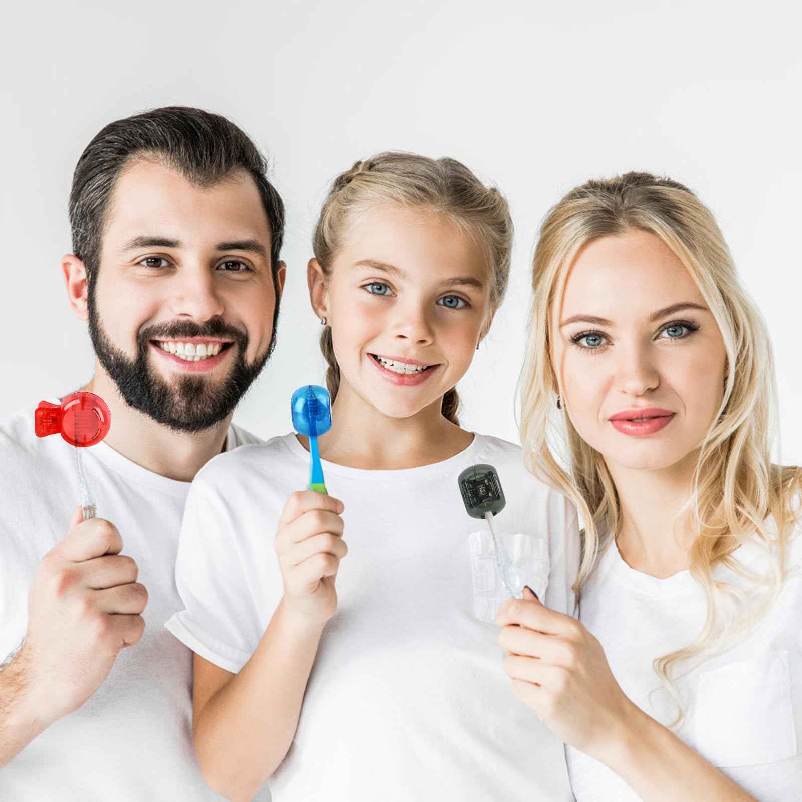 Hxezoc 4 Pack Travel Toothbrush Head Covers Portable Toothbrush Protector Cap Brush Pod Case Plastic Protective Clip for Household Travel, Camping, Bathroom, School, Business