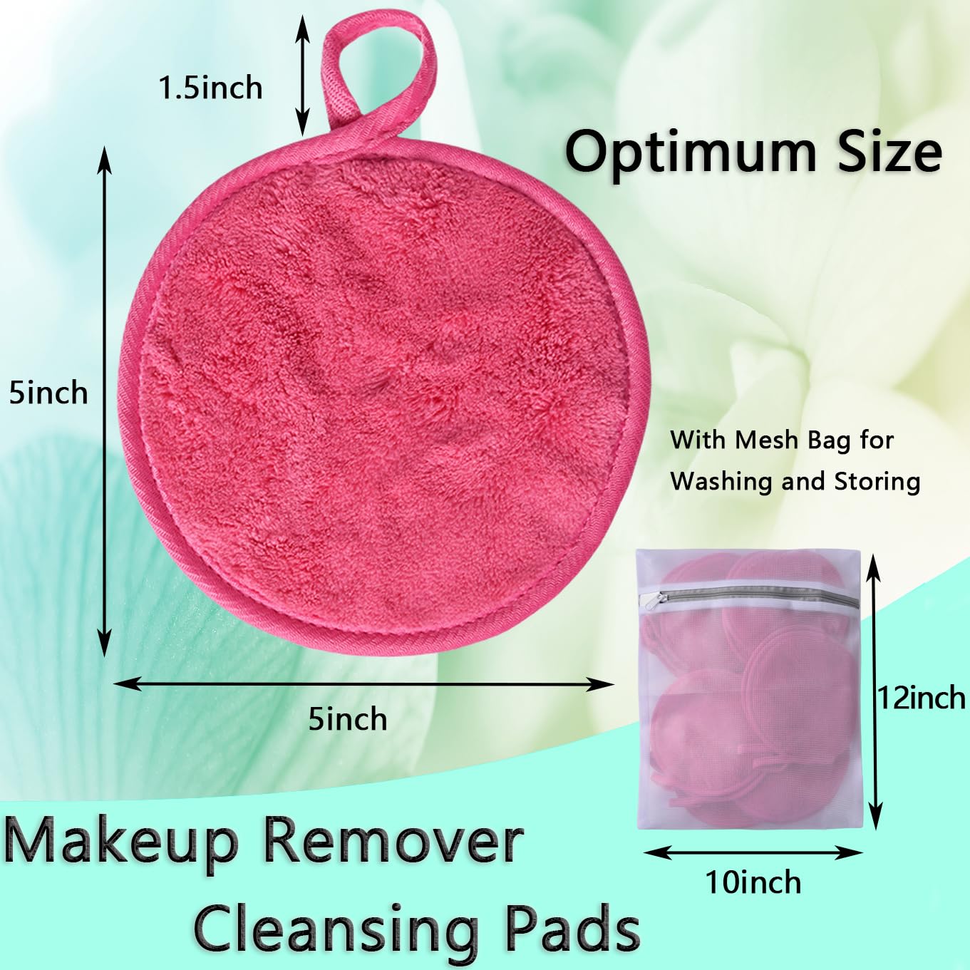 Large Reusable Makeup Remover Pads for Face, Soft Microfiber Makeup Remover Cloths Washable, Premiun 5 INCH Face Cleaning Pad with Laundry Bag, 12 Pack Pink