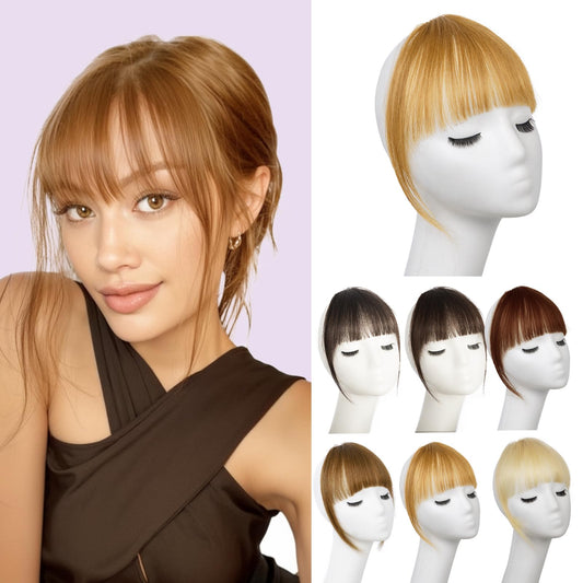 Earfodo Clip in Bangs 100% Human Hair Extensions Fake Bangs Hair Clip on Bangs for Women Clip in Hairpieces Wispy Fringe Bangs for Daily Wear(4.5 * 6,Honey Blonde)