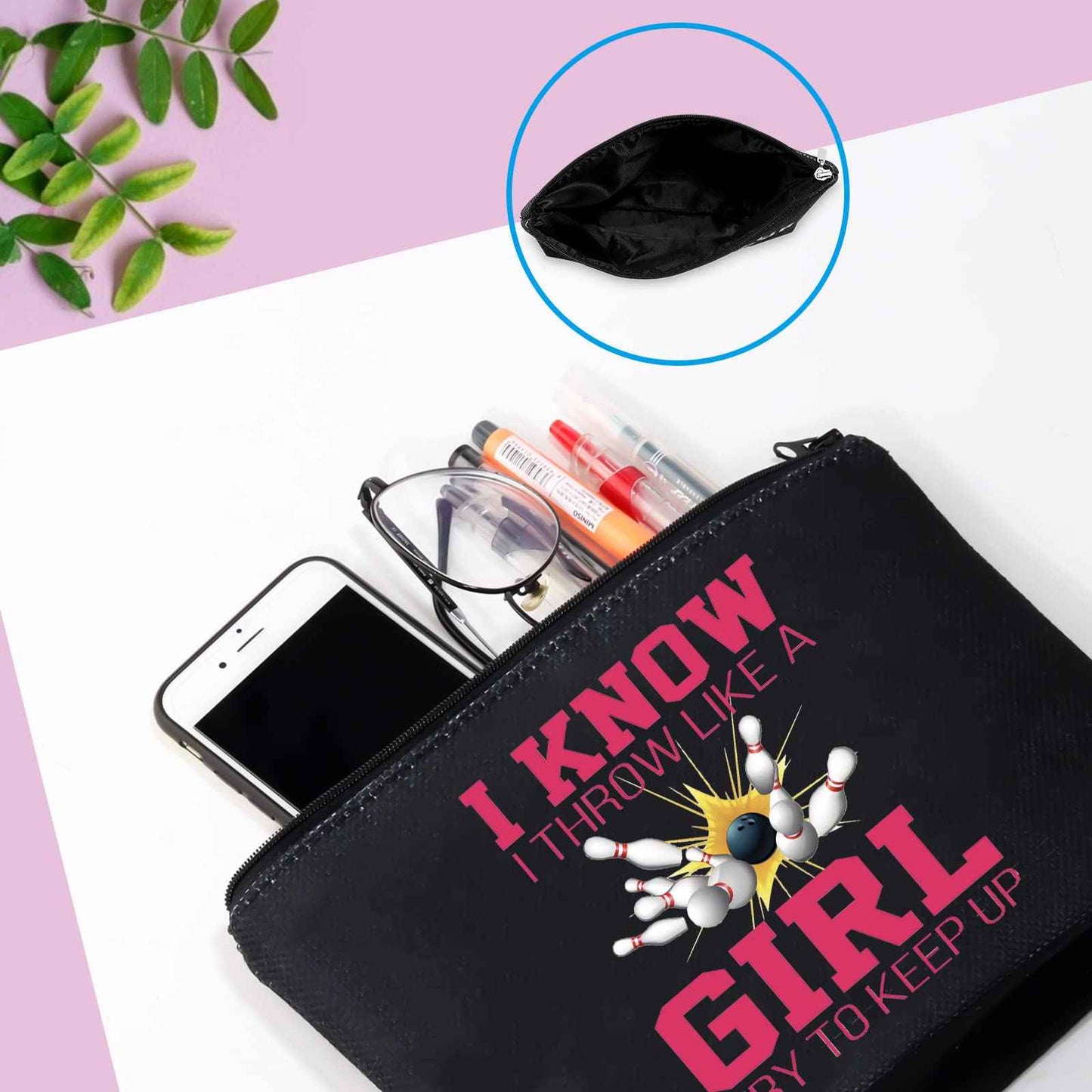 GJTIM Bowling Gift Bowling Lover Cosmetic Bag Bowling Travel Zipper Pouch for Bowling Team (Keep Up Bowling Bag)