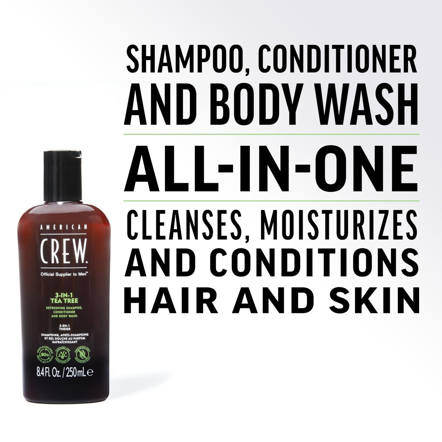 American Crew Shampoo, Conditioner & Body Wash for Men, 3-in-1, Tea Tree Scent, 3.3 Fl Oz