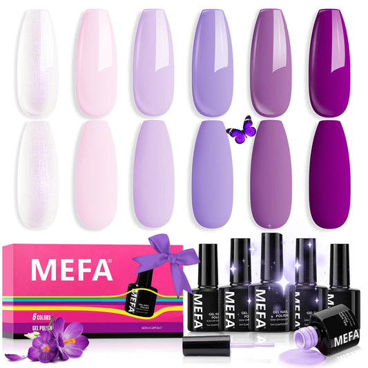 MEFA Purple Gel Nail Polish, 6 Colors Purple Gel Polish Set Pink Shimmer Purple Nail Polish Gel Soak Off Grape Lilac Violet Gel Nail Art Manicure DIY Salon Gifts for Women Girls