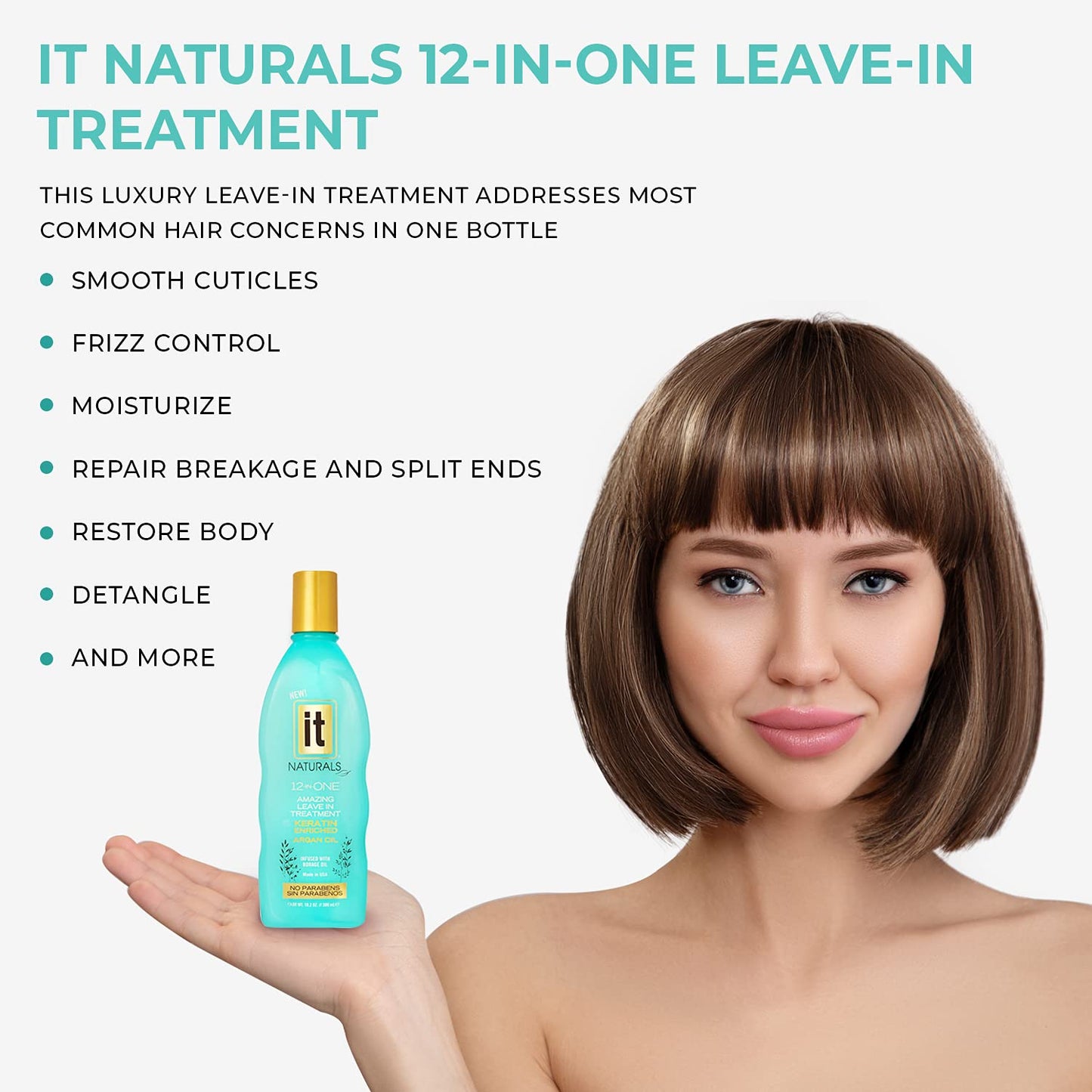 12-in-One Amazing Leave-In Hair Treatment - Infused with Keratin and Argan Oil for Silky Soft Hair and Added Shine - Conditioner Strengthens and Protects Dry & Damaged Hair - It Naturals