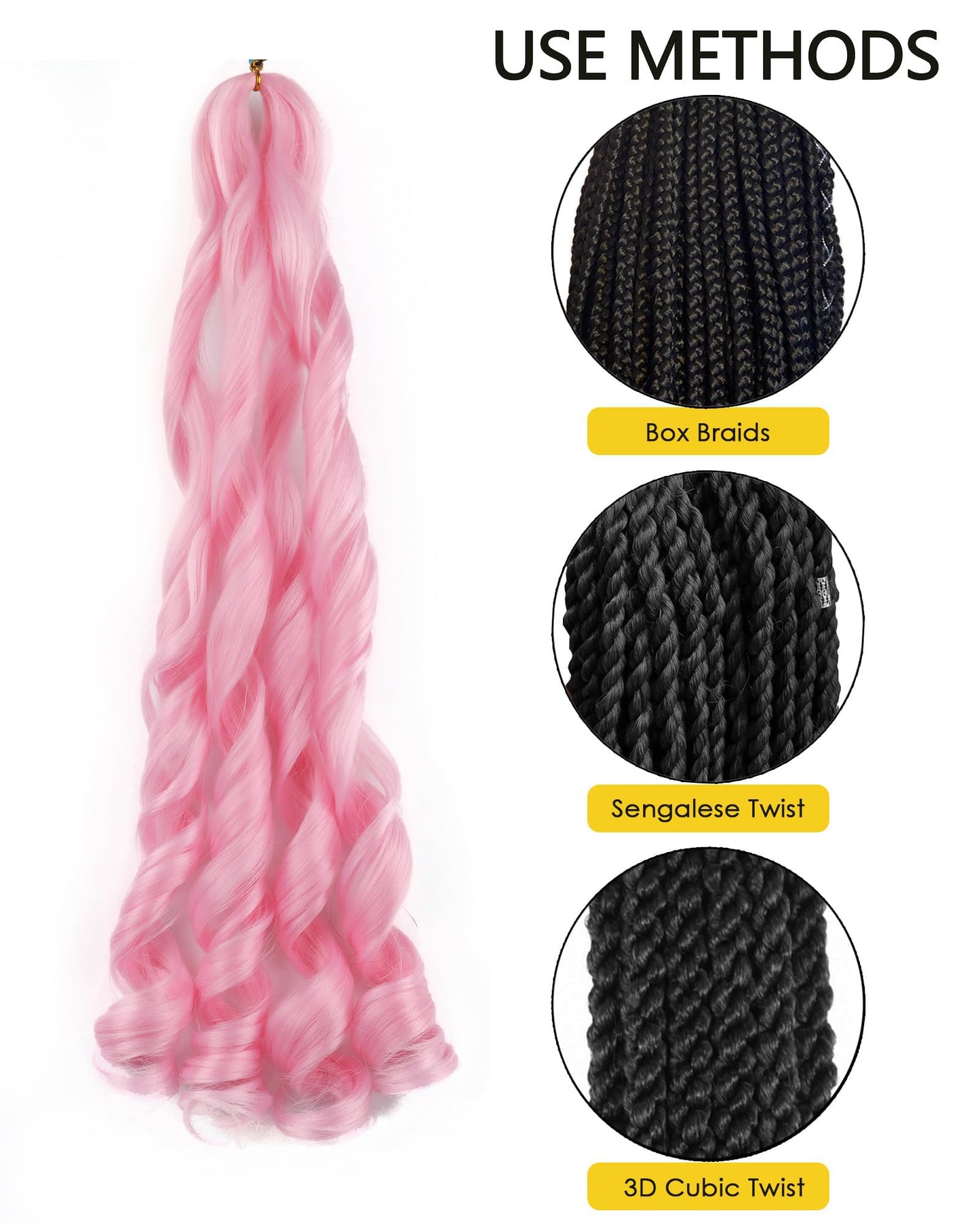 20 Inch French Curl Braiding Hair Pink 2 Packs French Curls Braiding Hair Curly Braiding Hair French Curl Box Braids with Curly Ends French Braid in Hair Extensions (20 Inch,Pink,2Pc)