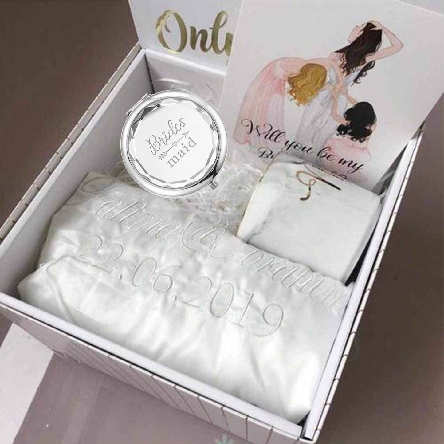 Pack of 9 Compact Pocket Makeup Mirrors Set - Include 1 Bride, 1 Maid of Honor, 1 Matron of Honor and 6 Bridesmaid Mirrors - Wedding Bridesmaid Proposal Gifts (Silver)