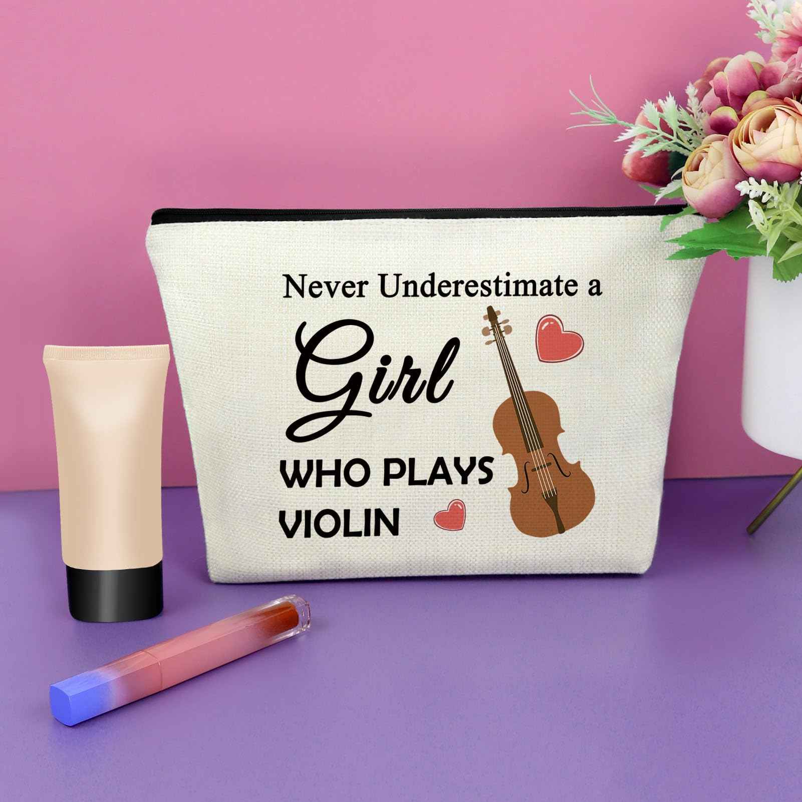 Sazuwu Violin Gifts Women's Makeup Bag Cosmetic Bag for Violin Players Lovers Teachers Music Enthusiasts Violinist Appreciation Graduation Birthday present travel pouch