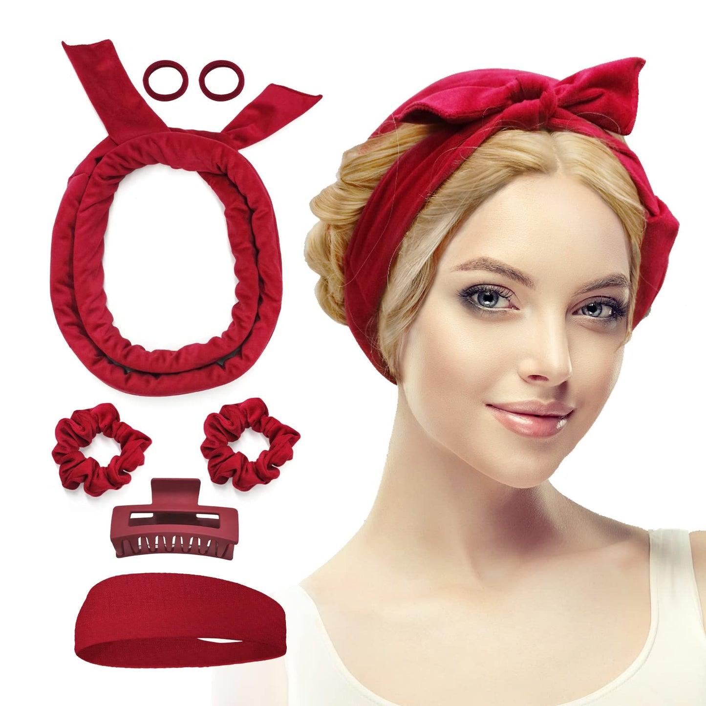 Fitifun Hair Curlers, 61' Extra Long No Heat Curling Headband Hair Curlers to Sleep In, Heatless Hair Curlers for Long Hair (Red)