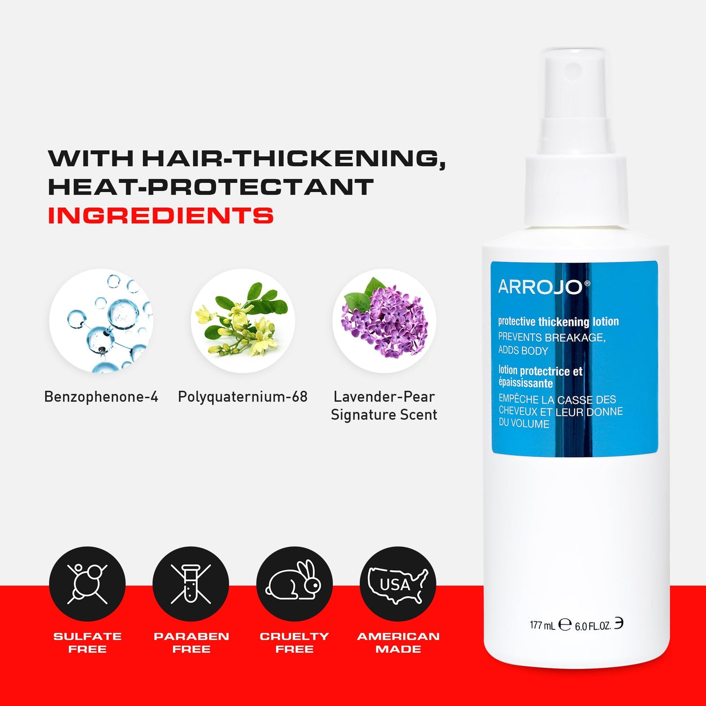 Arrojo Protective Thickening Lotion - Sulfate & Paraben-Free Hair Heat Protectant Spray Lotion & Blow Dry Spray for Men & Women- Natural Anti Frizz & UV Hair Protection Spray for All Hair Types, 6oz