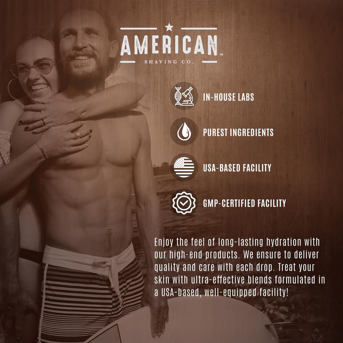 American Shaving Co. Beach Body Cream for Men, 8 Oz Bottle, Made in USA, Quick Absorption, Quality Potent Ingredients, Deep Penetration, Non-GMO, GMP Certified, Cruelty-Free Products