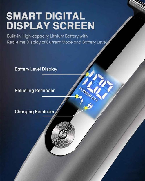 Beard Trimmer for Men - 5 in 1 Kit Electric Razor, Nose Hair Trimmer with LED Display, Cordless Mustache Body Face Grooming Kit, Rechargeable Beard Shaver (Aluminum)