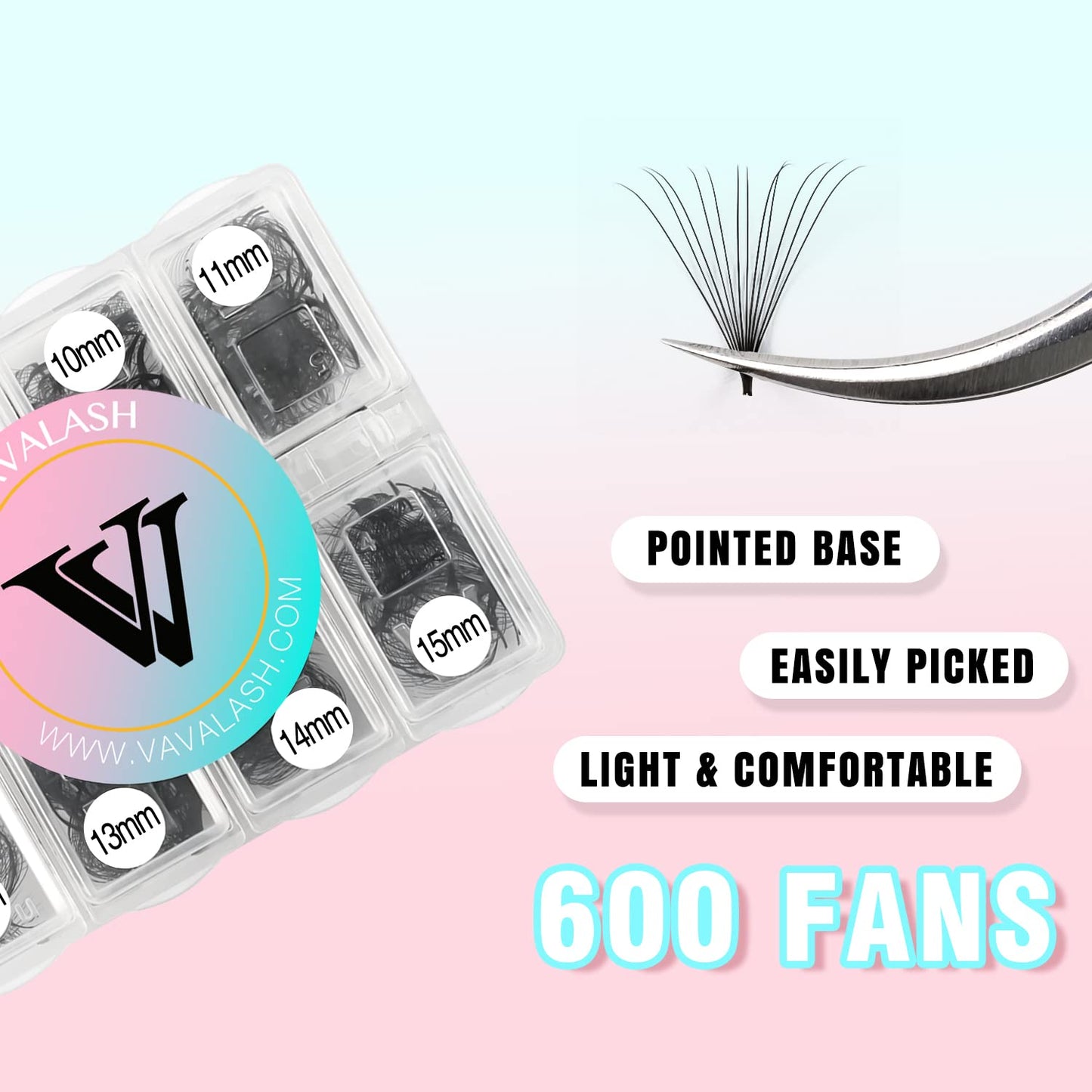 VAVALASH 600 Fans Premade Fans Eyelash Extensions 5D 6D 7D 8D 10D 12D 14D 16D 24D Premade Lash Fans 8-15mm Mixed Length Promade Loose Fans Thin Base Premade Volume Lash Extension(12D-0.03-C-8-15mm)